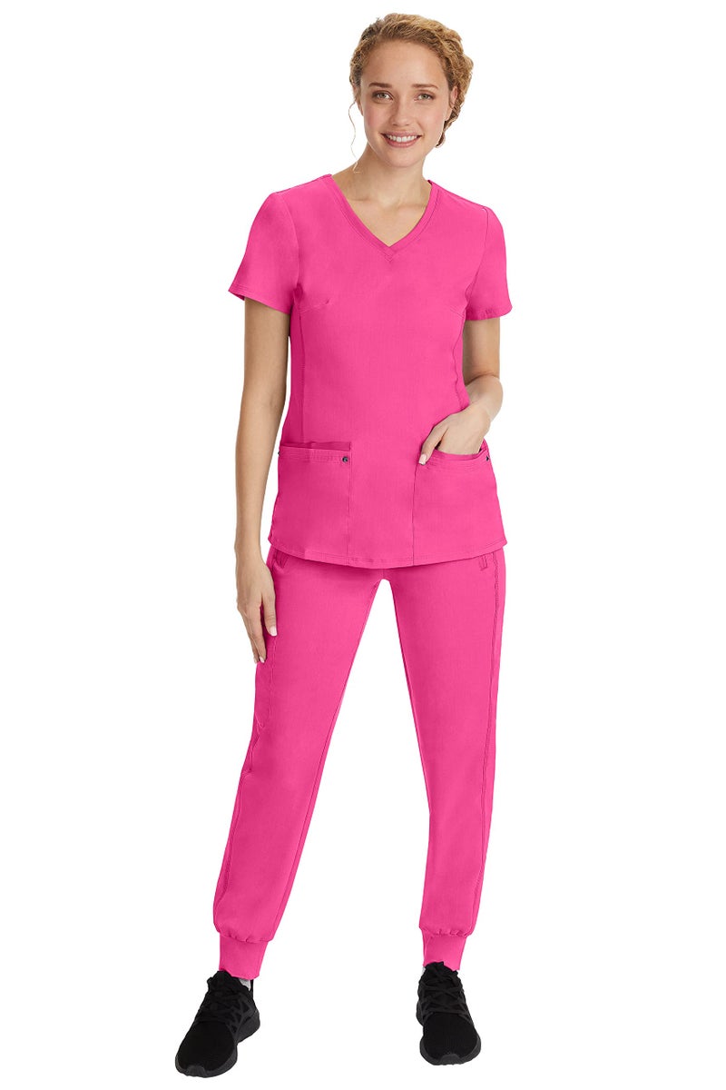 Healing Hands Women's Scrub Top V-Neck with 2 Pockets, 2-Way Stretch, and Yoga Knit Side Panels for Slim Fit - 2245, M, Shocking Pink - Image 3